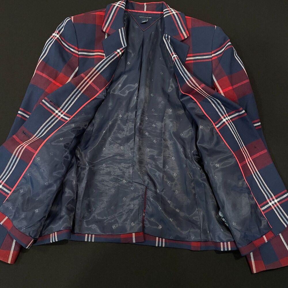 ~ Tommy Hilfiger Preppy 6 Plaid Blazer Navy Blue Red Academia Jacket Collegiate - Picture 10 of 14
